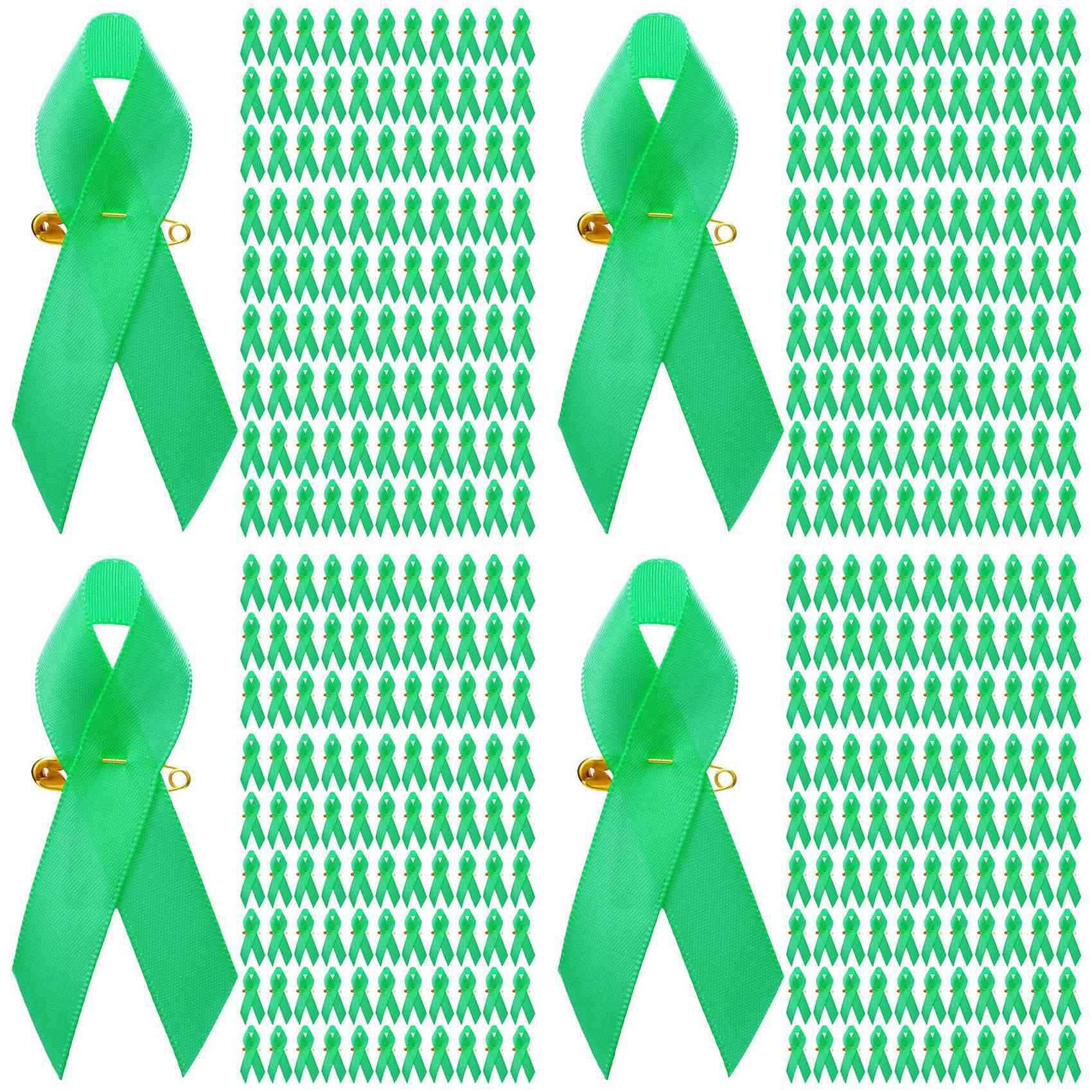 Hndhbfgrt 400 Pieces Awareness Ribbon Satin Ribbon Lapel Pins Fabric Ribbons with Safety Pins for Women Men (Green)