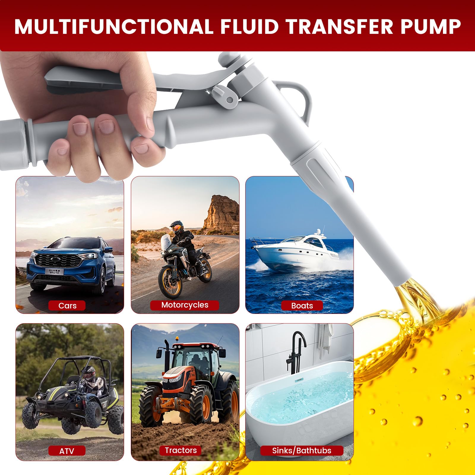 Bomba de Transferencia de Combustible 2.8 GPM con Parada Automática – Alimentación Dual USB-C/Pilas AA, Manguera Telescópica 51 Pulgadas – Portátil para Gasolina, Diésel Y Aceite