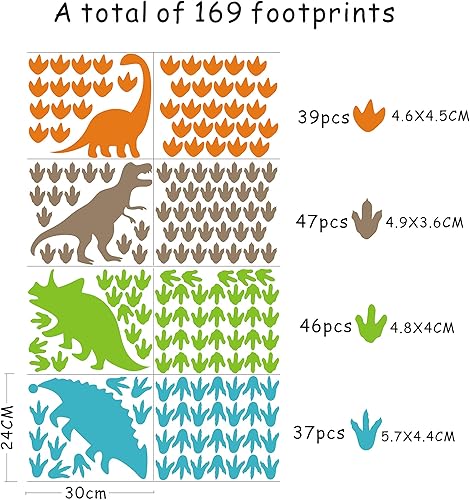 Miniatura 5 de Calcomanías de pared de dinosaurios, huellas de dinosaurios, calcomanías de pared de vinilo mate, decoración de pared para niños y bebés,
