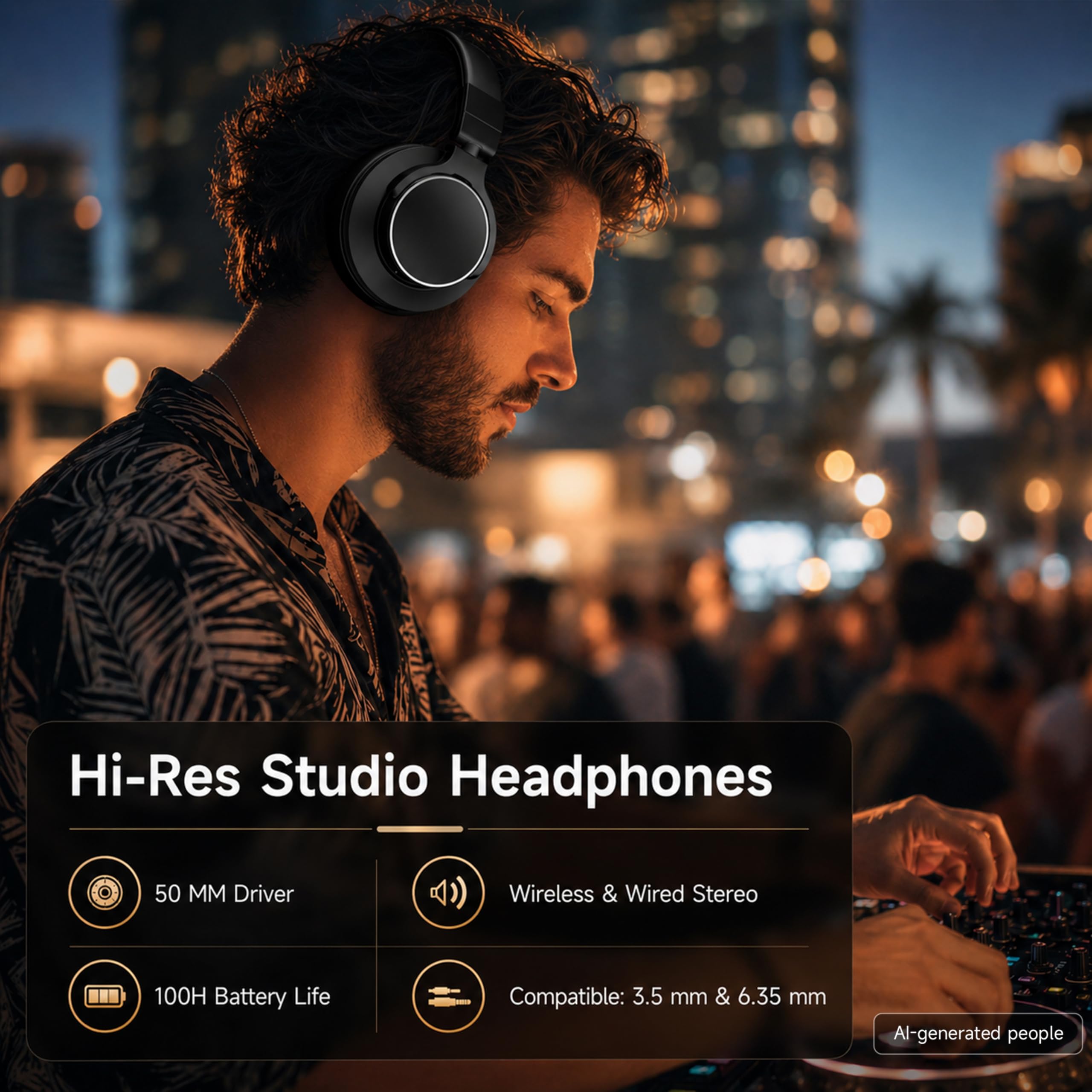syndesmos Cuffie Bluetooth over-ear wireless, per monitor da studio e DJ, con driver da 50 mm, durata di riproduzione 100 ore, jack audio cablato da 0,25 pollici a 3,5 mm per mixaggio, registrazione