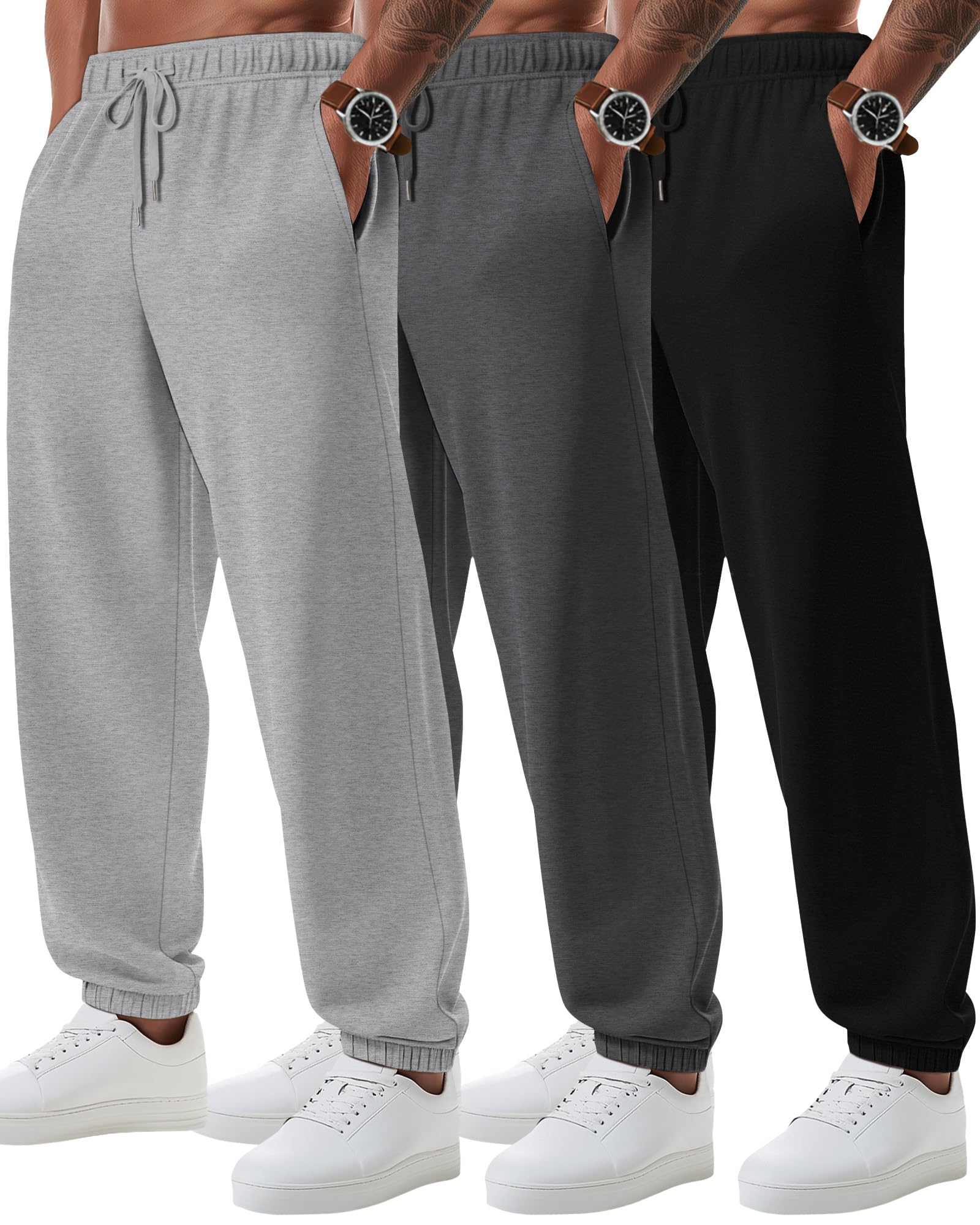 3 Pack Men's Big and Tall Sweatpants Jogger Pants