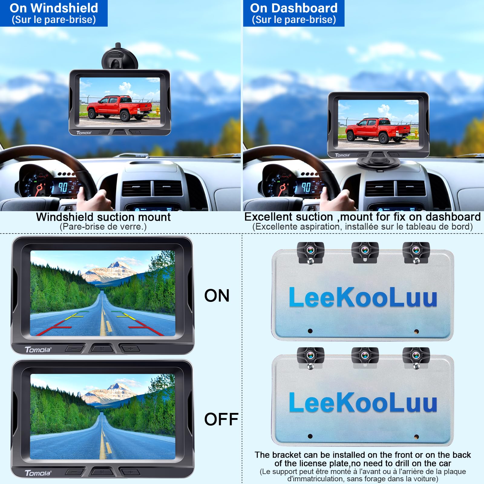 Caméra de Recul sans Fil HD 1080P 5 Pouces Camera de Recul Voiture Ensemble étanche Vision Nocturne T2