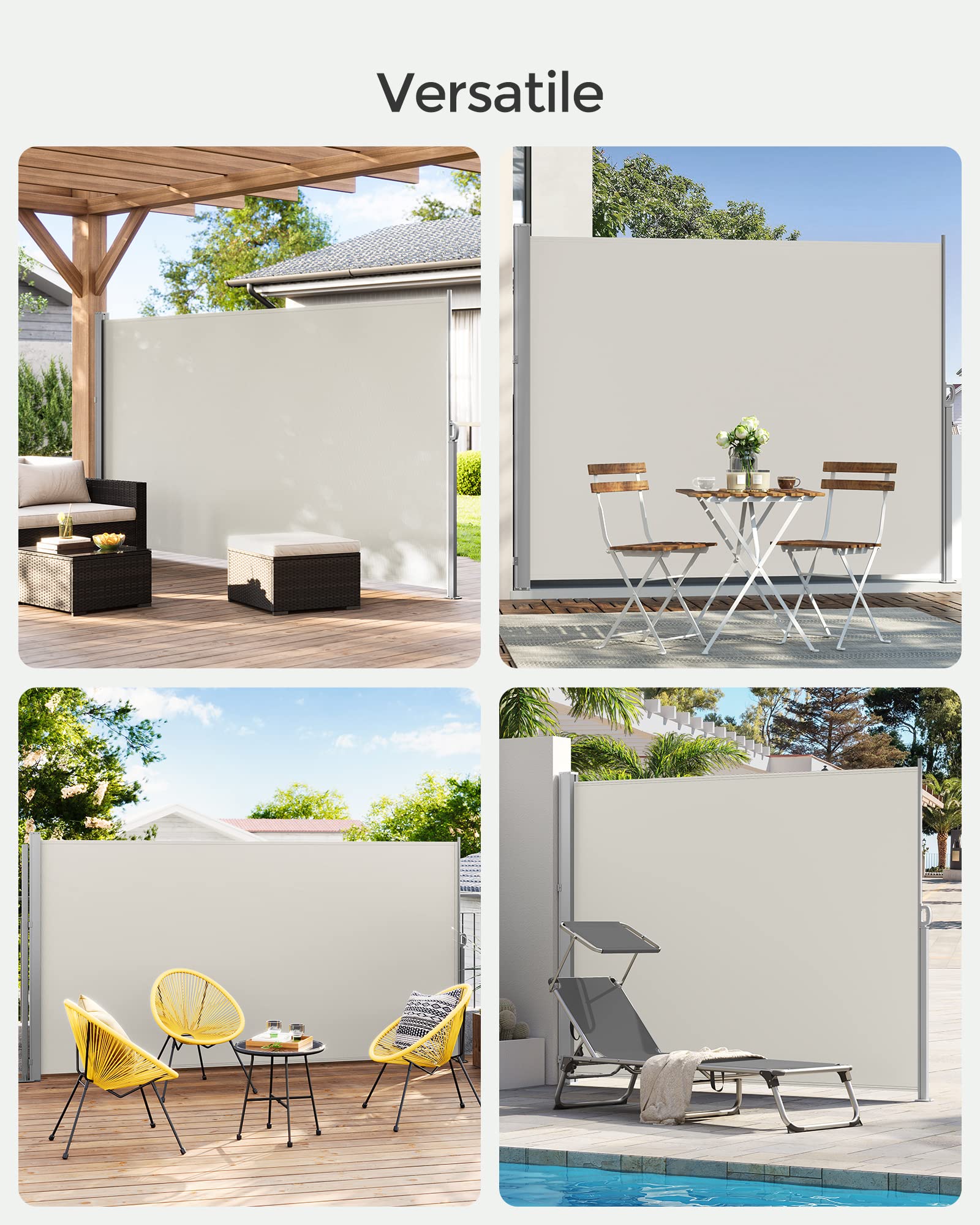 SONGMICS Paravento da Esterno 200 x 300 cm Antiruggine Estensibile Beige