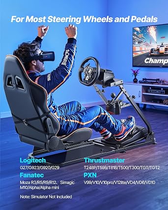 VEVOR Lenkradständer Simulator-Cockpit mit Doppelschienen-Doppelarm passend für Logitech G25 G27 G29 G920 G923 Thrustmaster T300RS TX F458 T500RS T3PA-PRO (F1/GT) und CSR-Pedale