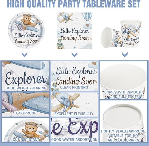 Vista 121 de Hushee Juego de 200 platos florales de papel para baby shower, servilletas, tazas, suministros de fiesta de baby shower, juego de vajilla desechable