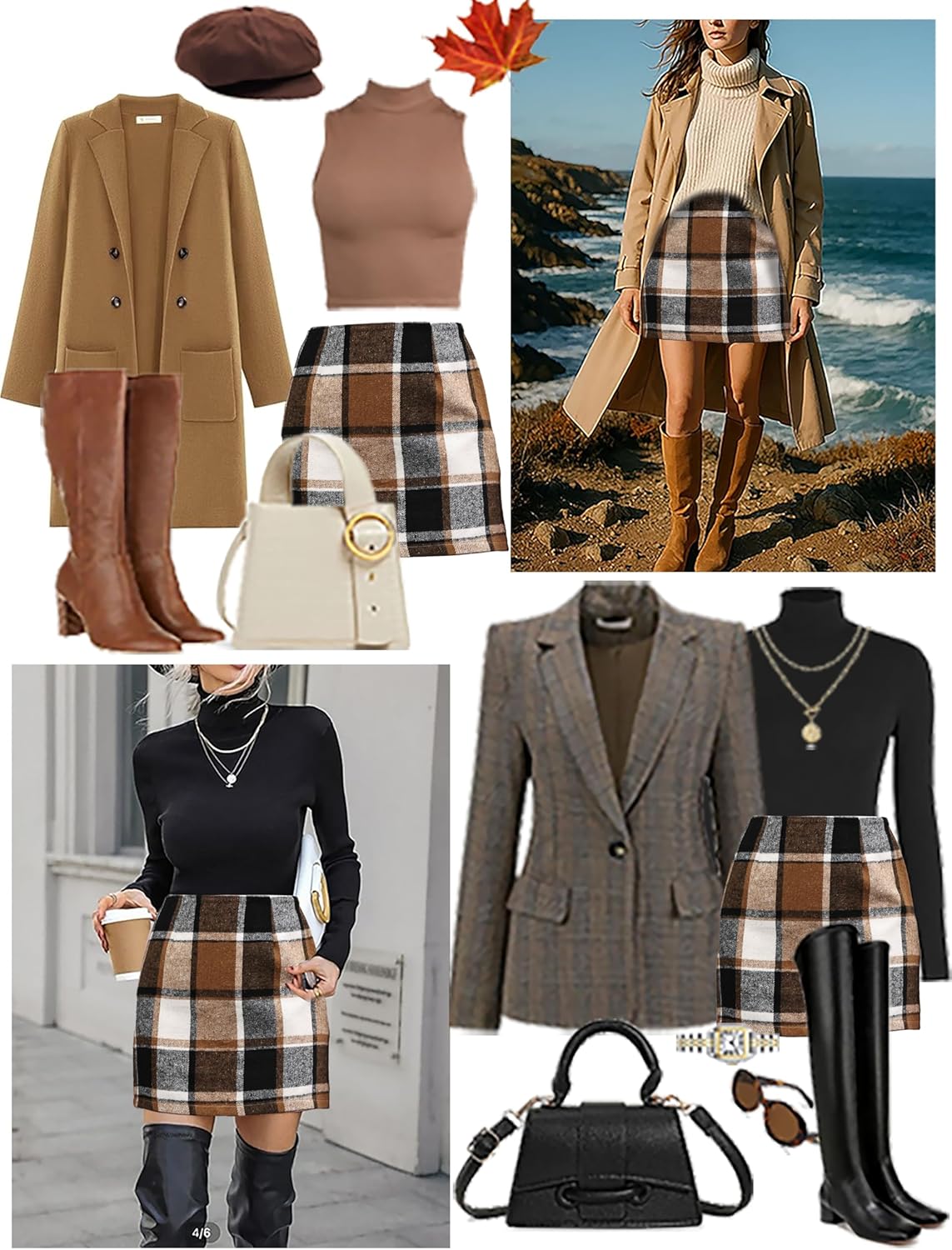 Womens Plaid Flannel Skirt High Waist Bodycon Wool Mini Skirts with Side Hidden Zipper Fall Winter Outfits - Image 5