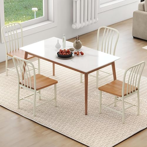 Miniatura 4 de COSTWAY Juego de 4 sillas de comedor de 18.5 pulgadas de altura de asiento, sillas de cocina con respaldo de eje sin brazos, silla Windsor de granja
