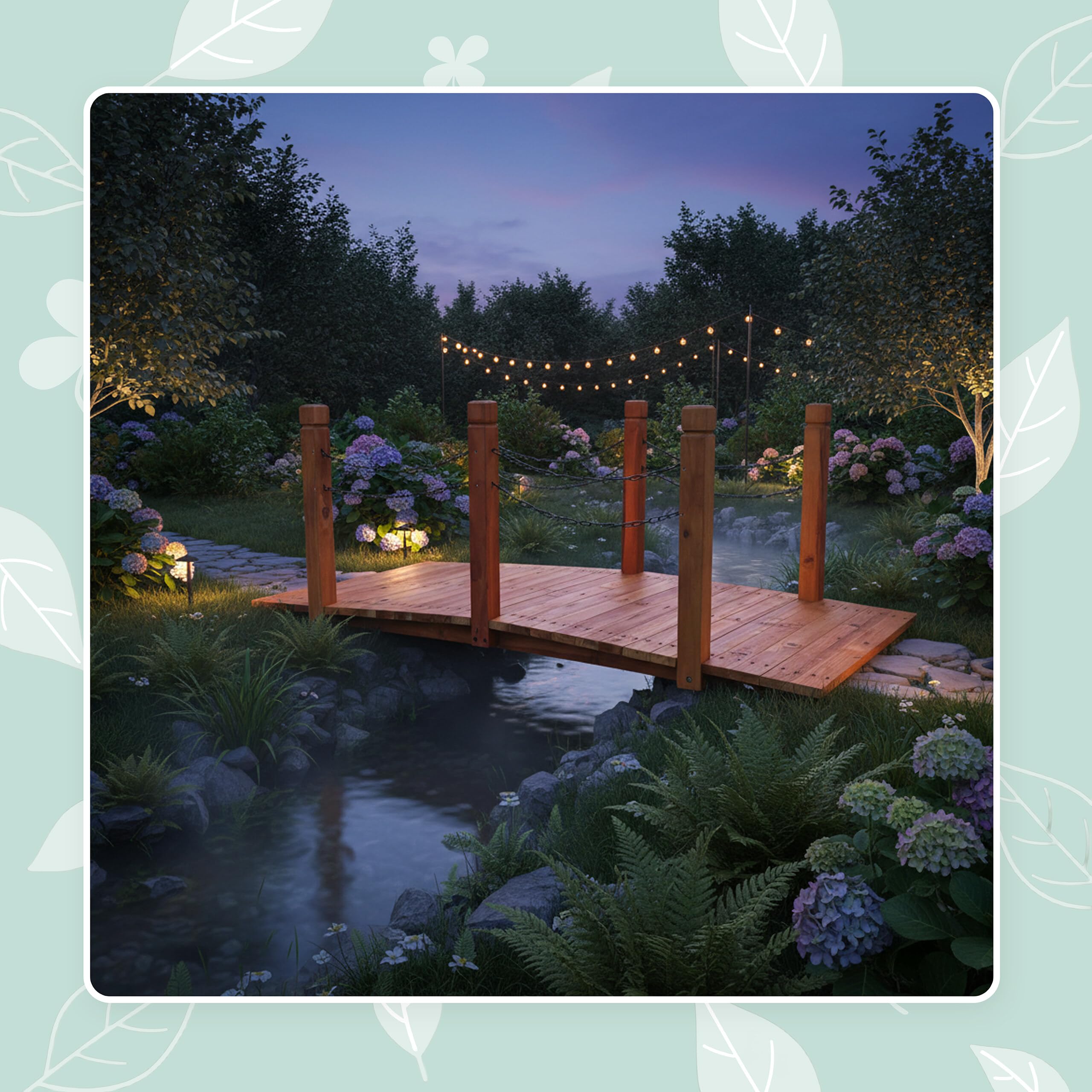 Relaxdays Pont de Jardin, Sapin, poteaux avec chaînes, HxLxP 55 x 150 x 67 cm, Orange, Pont en Bois pour Bassin