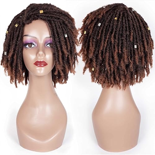 Miniatura 2 de YEZHIQIU 8Inches Short Dreadlock Wig Natural Ombre Color Synthetic Hair Nu Faux Afro Dreadlock Wigs Heat Resistant Breathable Faux Locs Braids Hair