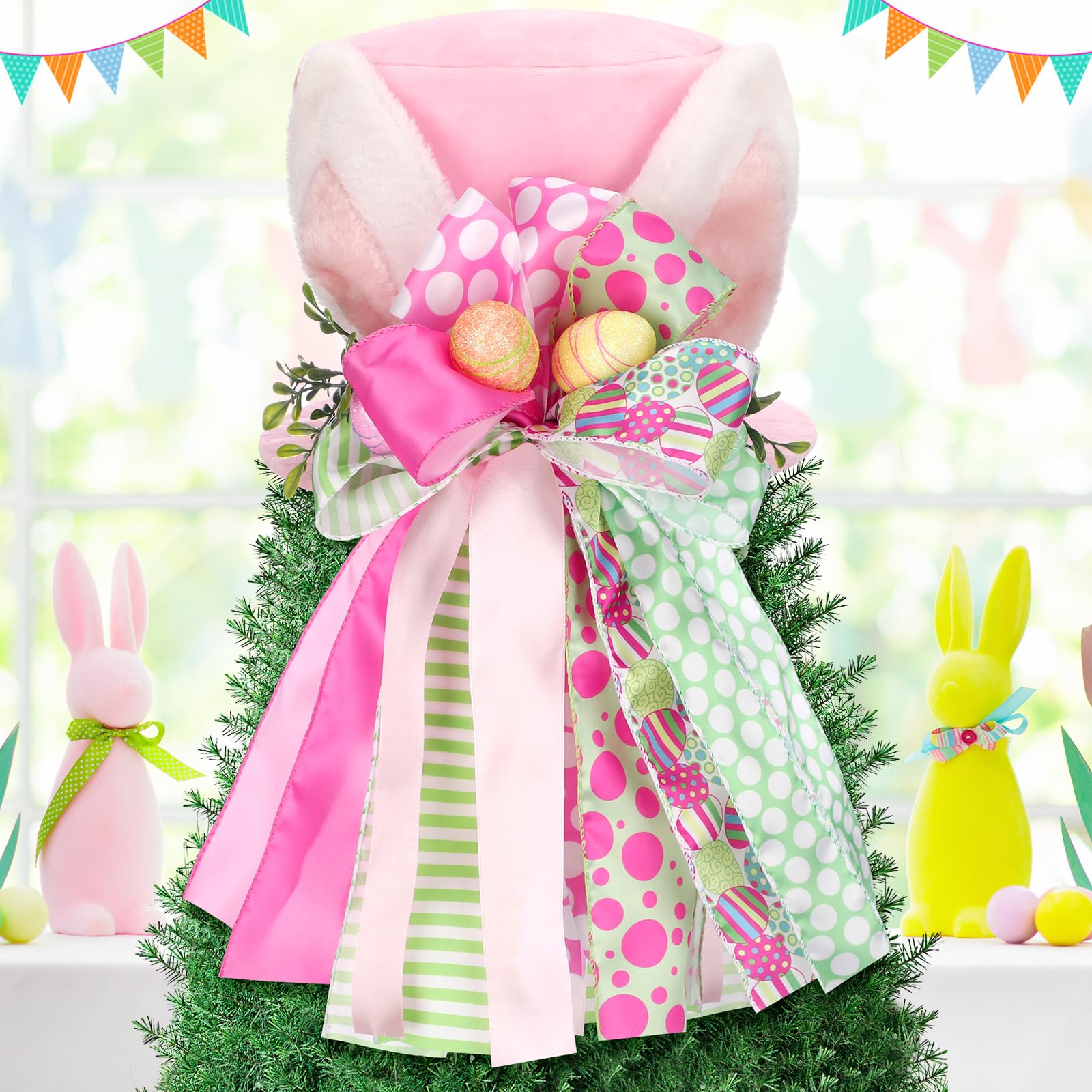 Sombrero decorativo para árbol de Pascua Yuxung de 12 x 8 pulgadas con lazo de primavera
