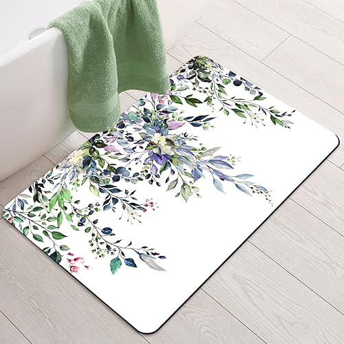 Miniatura 1 de BBiggood Alfombra de baño súper absorbente, con hojas de eucalipto, para debajo de la puerta, de secado rápido, delgada, con parte trasera de goma