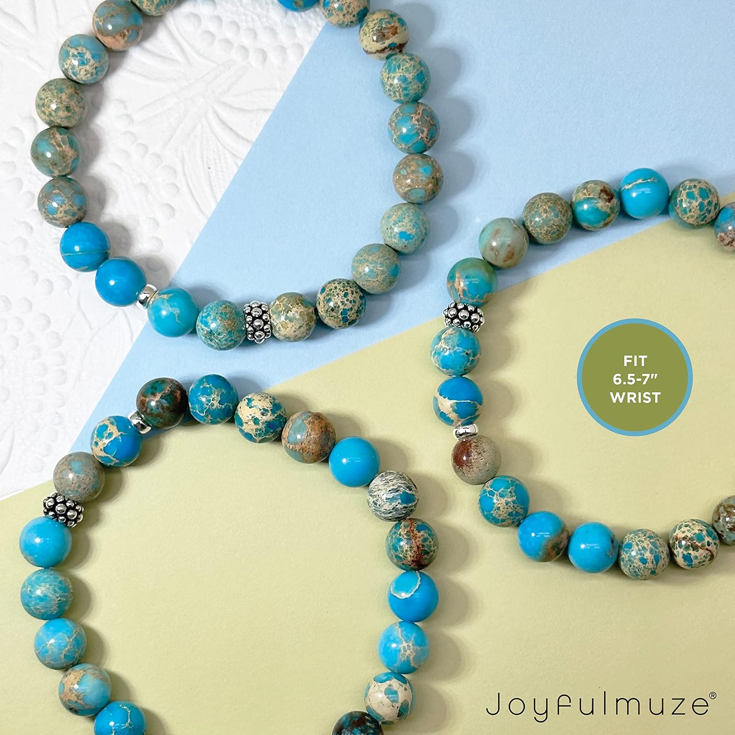 Handmade Natural Gemstone Stretch Bracelet – Turquoise Jasper Indian Agate Aquamarine Moss Agate Fluorite Selenite Quartz – 8mm Beaded Jewelry for Women Men - Image 4