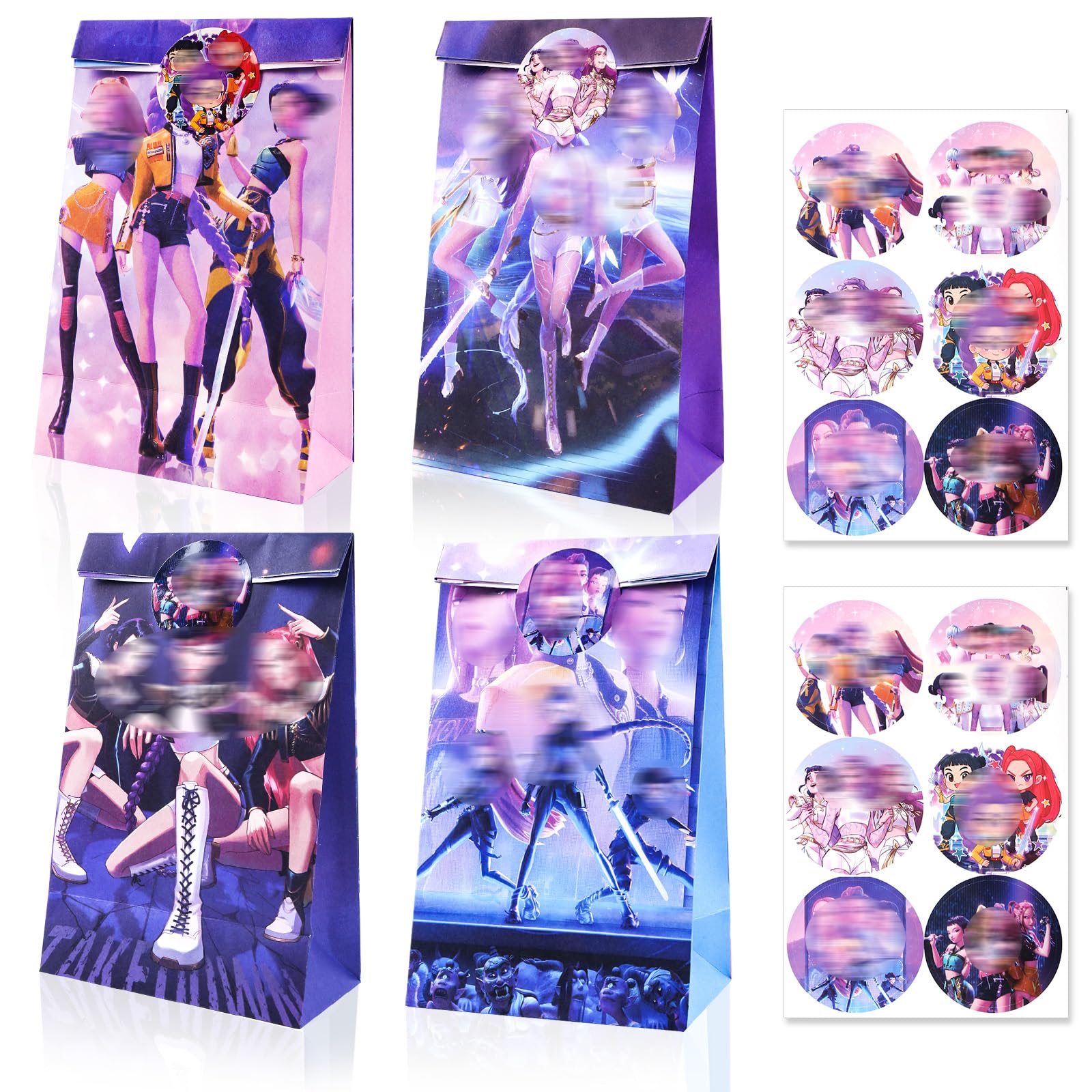 12 Pcs Demon Party Bags for Kids, Paper Gift Bags with 12 Stickers, Candy Goodie Treat Bags for Birthday