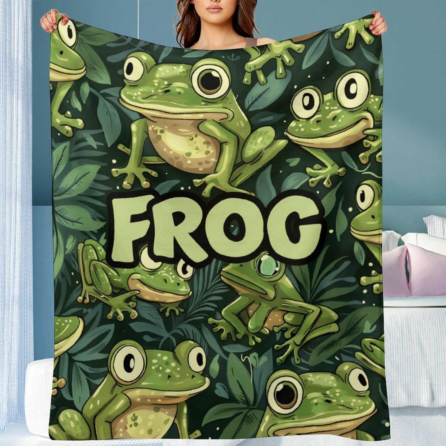 Cute Frogs Blanket Gifts for Girls Boys Soft Throw Blanket Comfy Plush Blanket Flannel Travel Blankets for Outdoor Couch Sofa Birthday Gifts for Women Men Kids