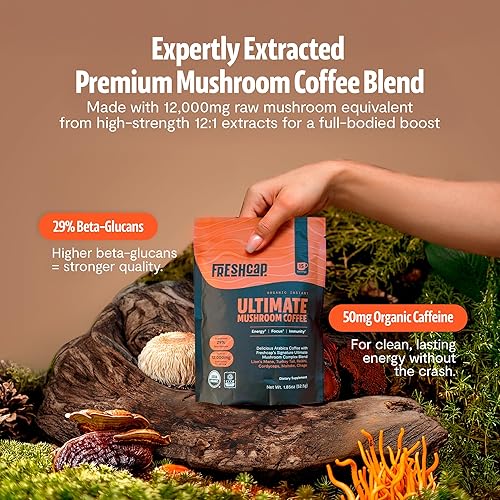 Miniatura 2 de Café de hongos 12,000 mg - Café instantáneo orgánico con 6 hongos adaptogénicos y 29% beta-glucanos - Nootrópico para energía limpia, enfoque, sin