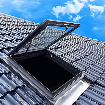 Aluminum Frame Skylight Windows Basement Lighting Well Window Hydraulic Rod Sloped Flat Roof Ventilation Lighting Window Tempered Glass for Roof Attic Basement Sun RoomLxW22x24in