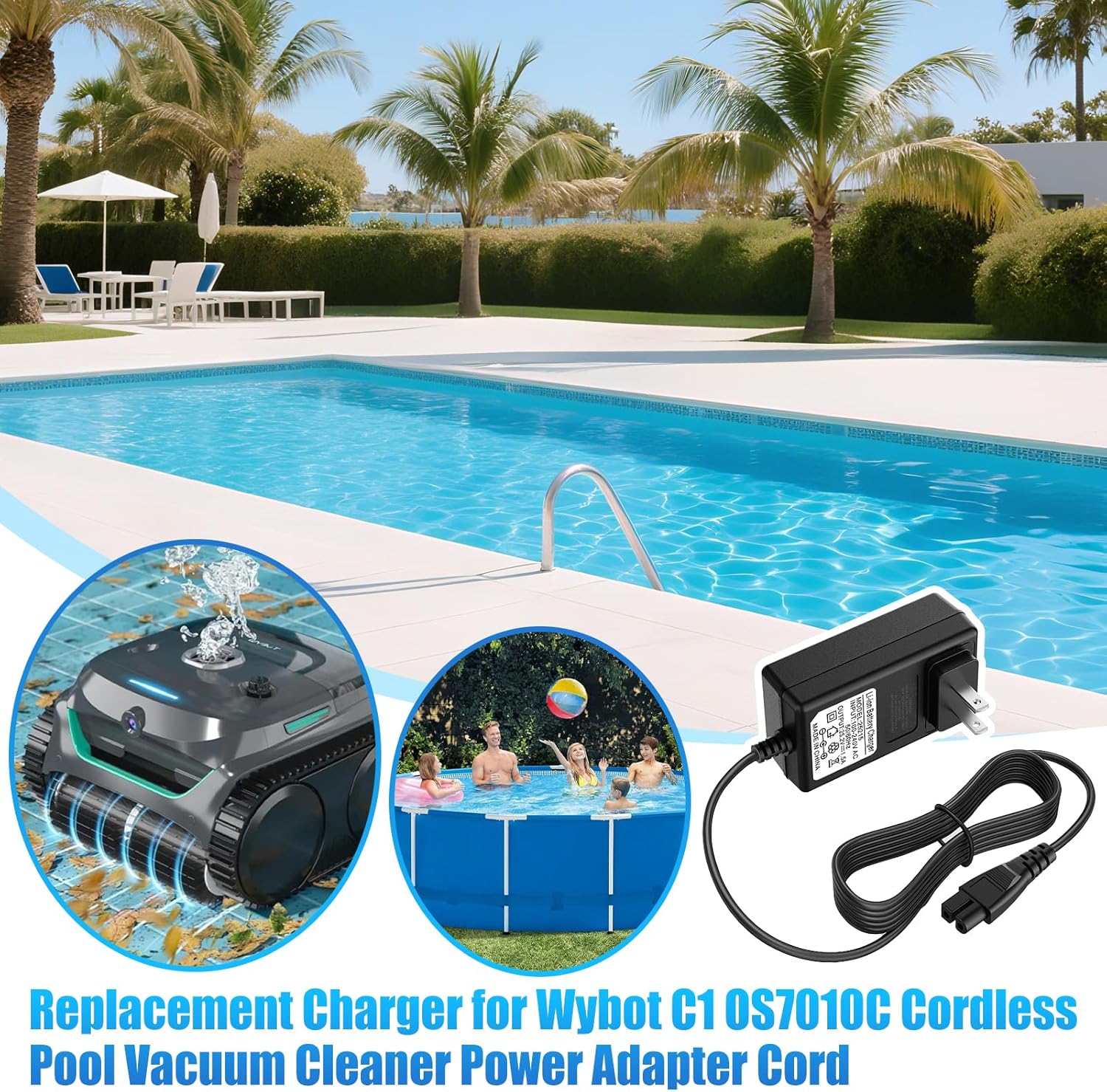 Charger for WYBOT Robotic Pool Cleaner,25.2V Charger Adapter Compatible with WYBOT C1 OS7010C Cordless Pool Vacuum Cleaner Power Adapter Cord