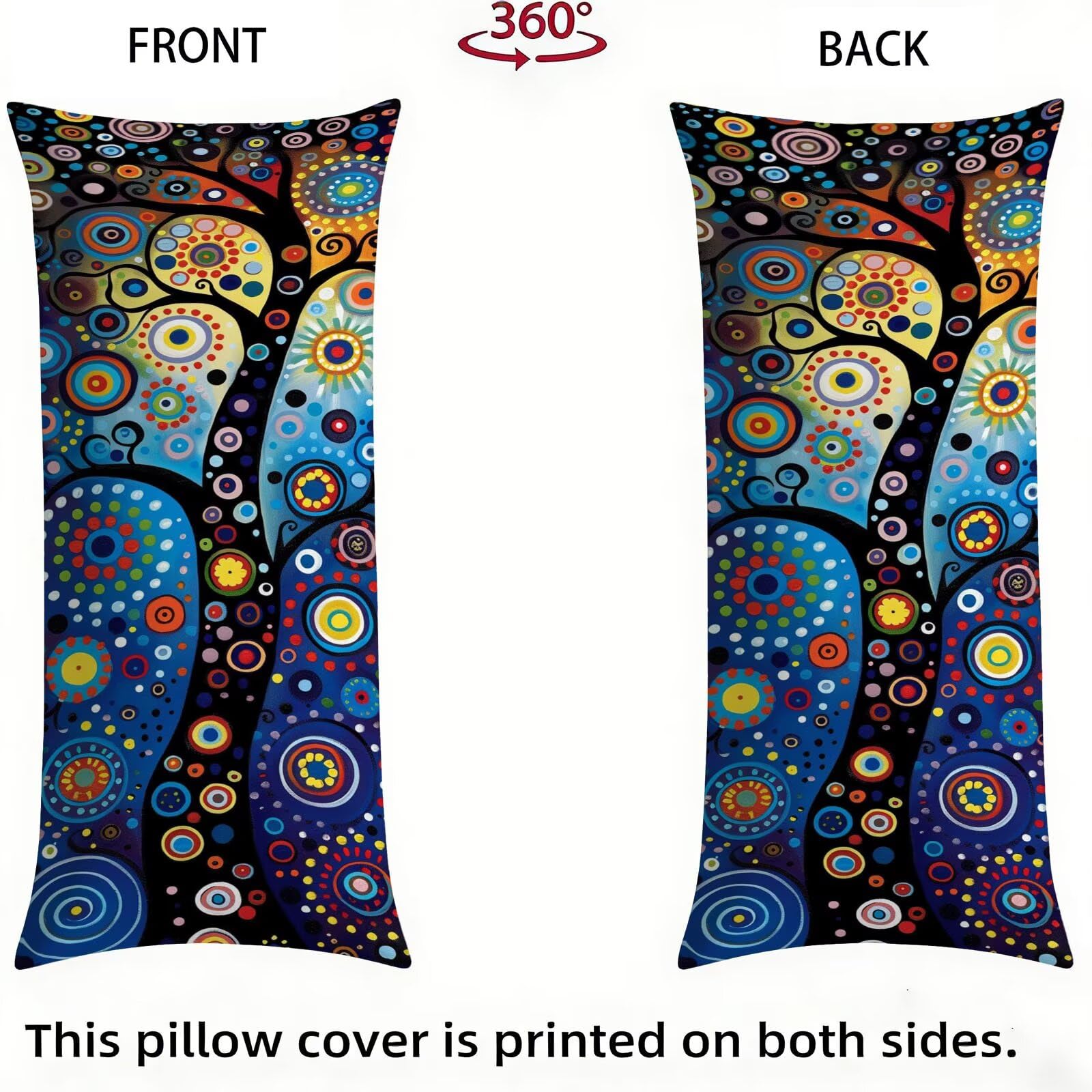 Funda de Almohada 60 x 180 cm Color Protector Almohada 180 cm con Cremallera Invisible, Lino Durable y Transpirable Pillow Case Largas Árbol Impresión a Doble Cara para Cama, Sofá y Dormitorio dg-478