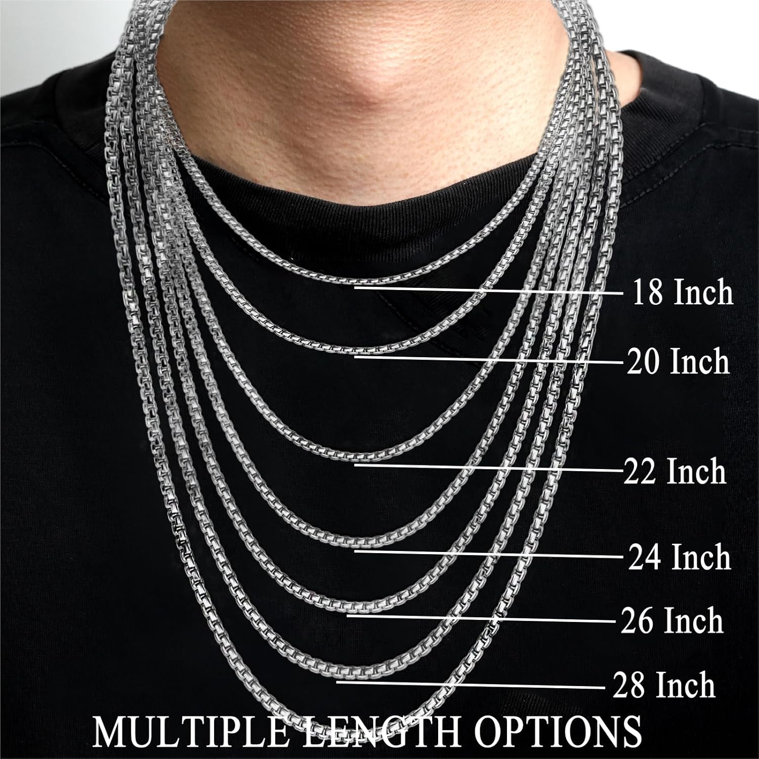 Stainless Steel Round Box Link Chain Necklace 2mm/2.5mm/3mm/4mm/5mm Silver Tone Hypoallergenic Jewelry for Men and Women with Lobster Clasp 16 to 30 Inch - Image 6