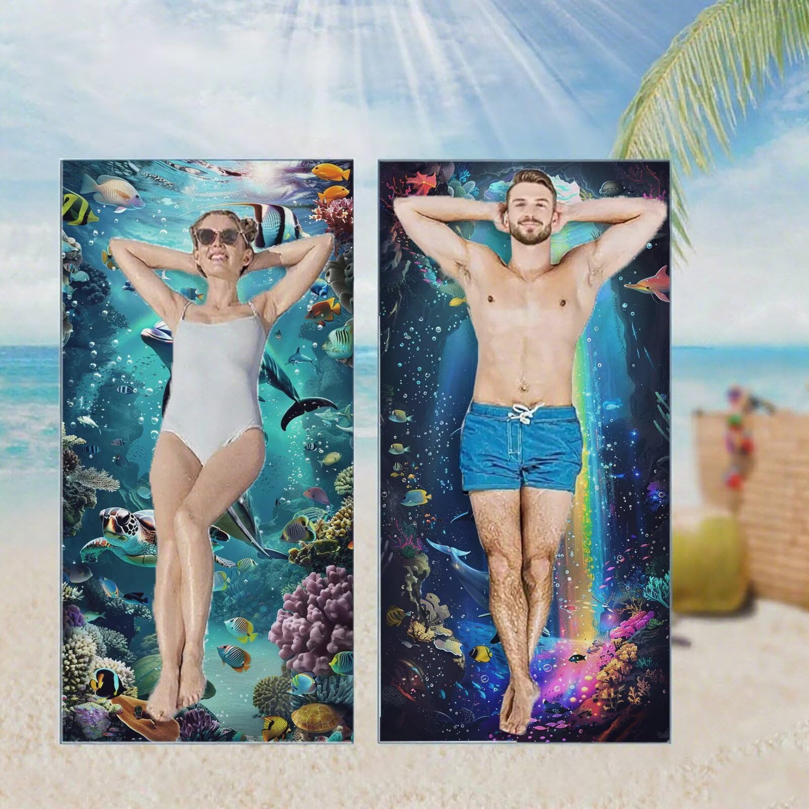 Ręcznik plażowy, ręczniki plażowe z mikrofibry, szybkoschnące lekkie ręczniki podróżne bez piasku, duży ręcznik kąpielowy dla dorosłych 100 x 220 cm, do pływania na basen, jogę, siłownię, kemping