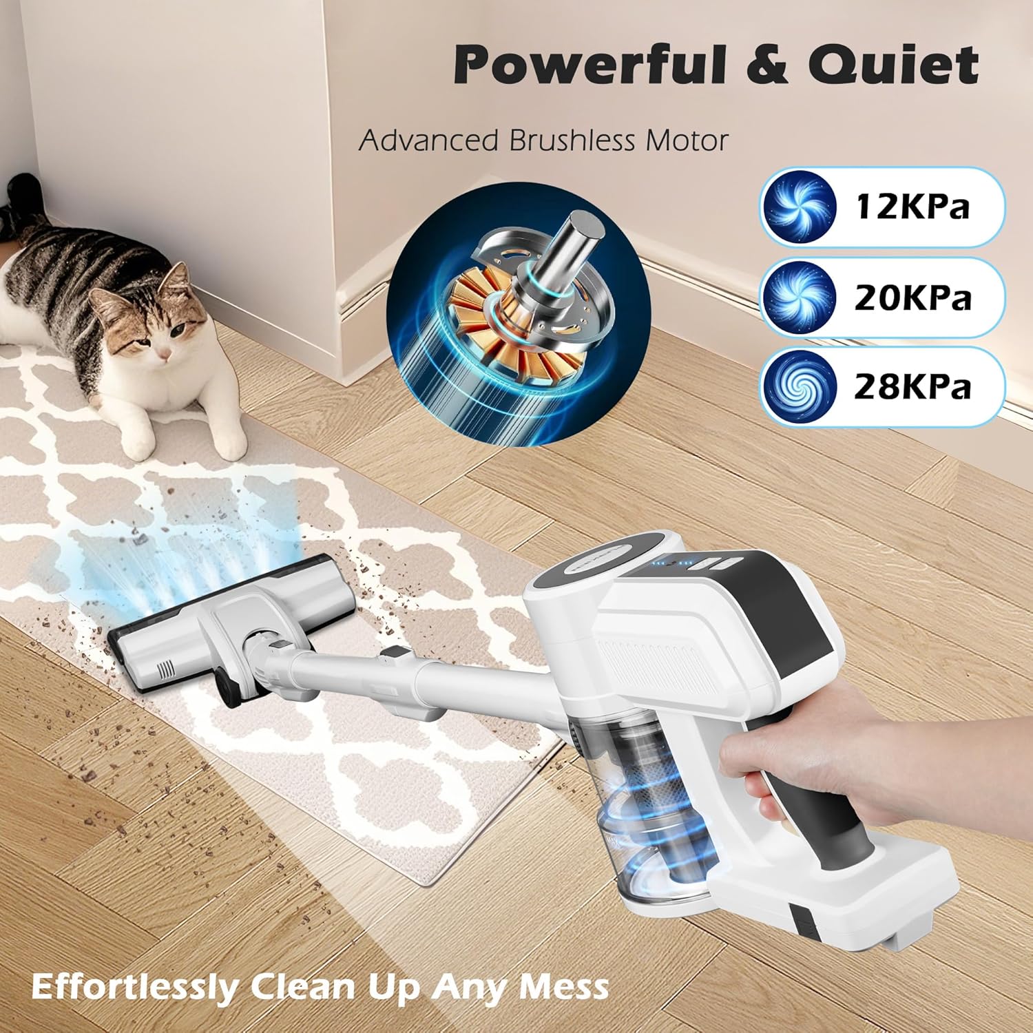 PURKINN B8 Cordless Vacuum, 200W Brushless Motor & 28000Pa Suction, 3-Mode for Carpet & Hard Floor, Lightweight Stick Handheld Vacuum Cleaner for Home and Car