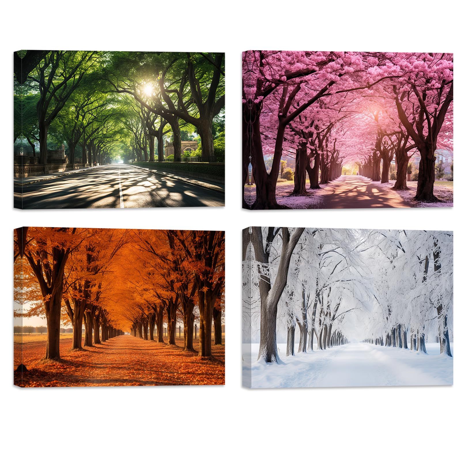 ZXHYWYM Vier Jahreszeiten Leinwandbilder 4 teilig Frühling Sommer Herbst Winter Bild Drucke Naturlandschaft Gemälde moderne Heimdekoration (Bild-1, (20.00 x 30.00 cms x 4 Teilig))