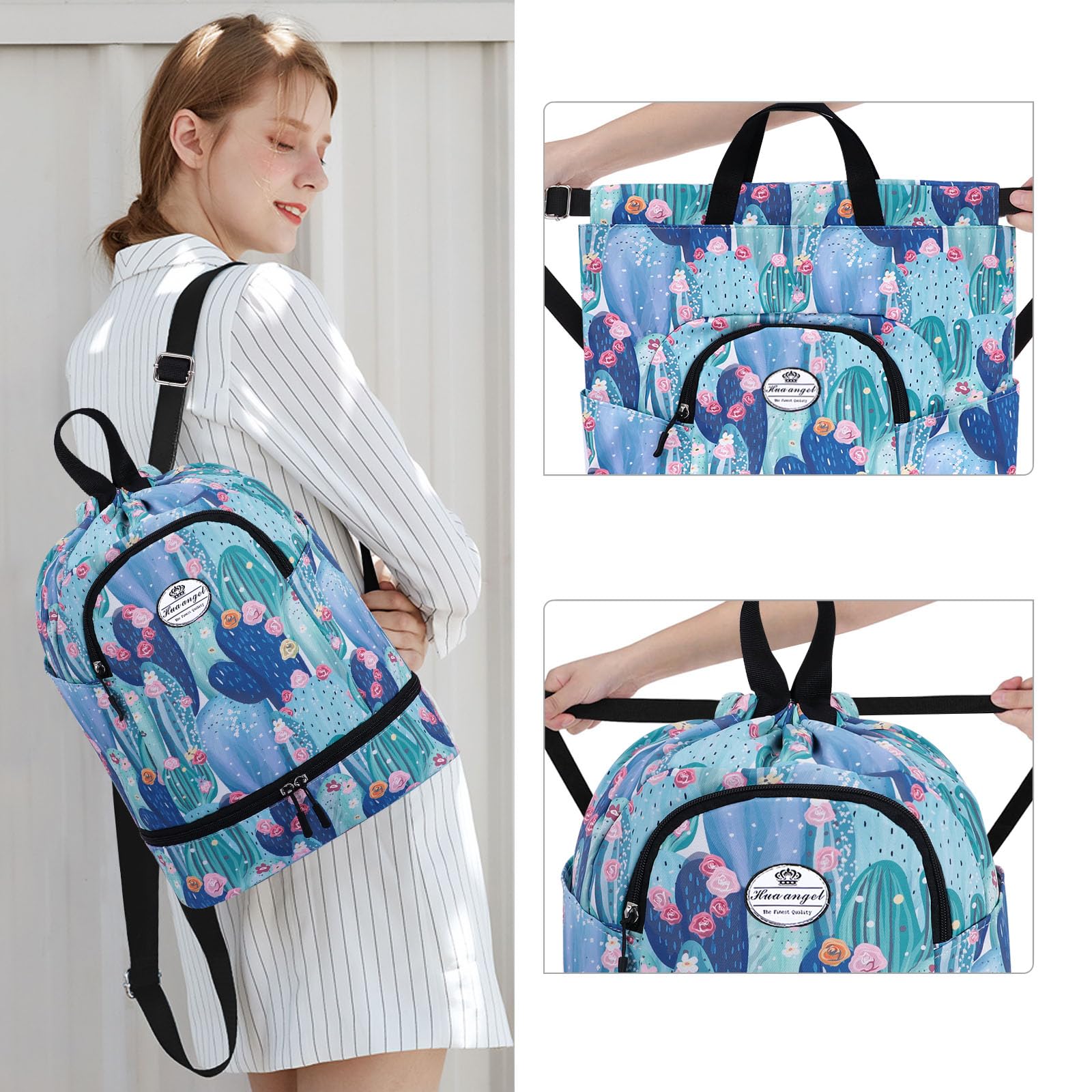 HUA ANGEL Unisex Drawstring Backpack Sports Gym Bag Drawstring Bag Weekend Daypack with Shoe Compartment for Women Men Basketball Football Outdoor Fitness Yoga Swimming Beach - Image 2