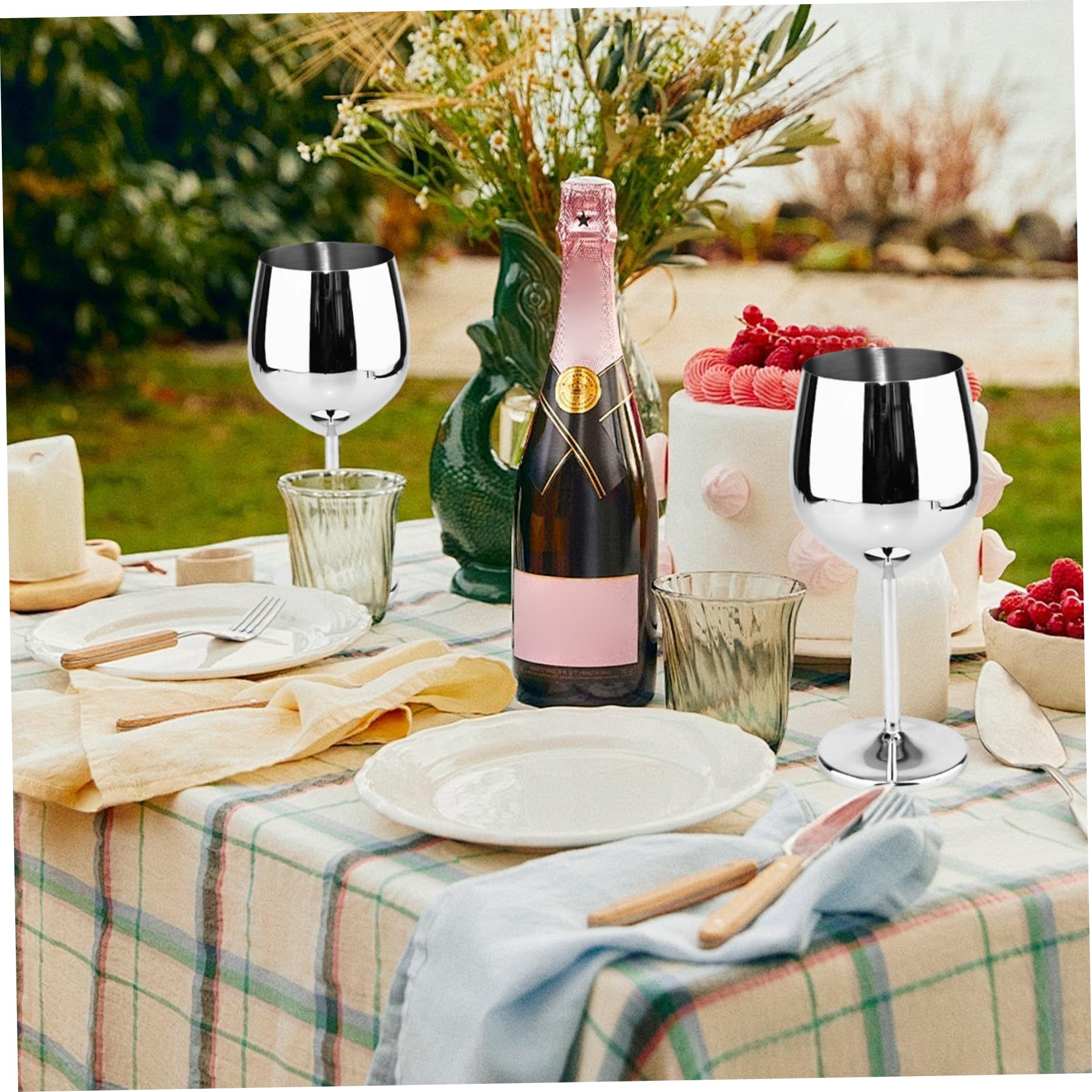 Weinglas aus Edelstahl, 4 Stück, 500 ml, ohne Stiel, Weinglas, U-förmig, Dickbauch, rostfrei, unzerbrechlich, elegant, modern, tragbar, Metallbecher mit Stielen für Zuhause, Reisen; 1