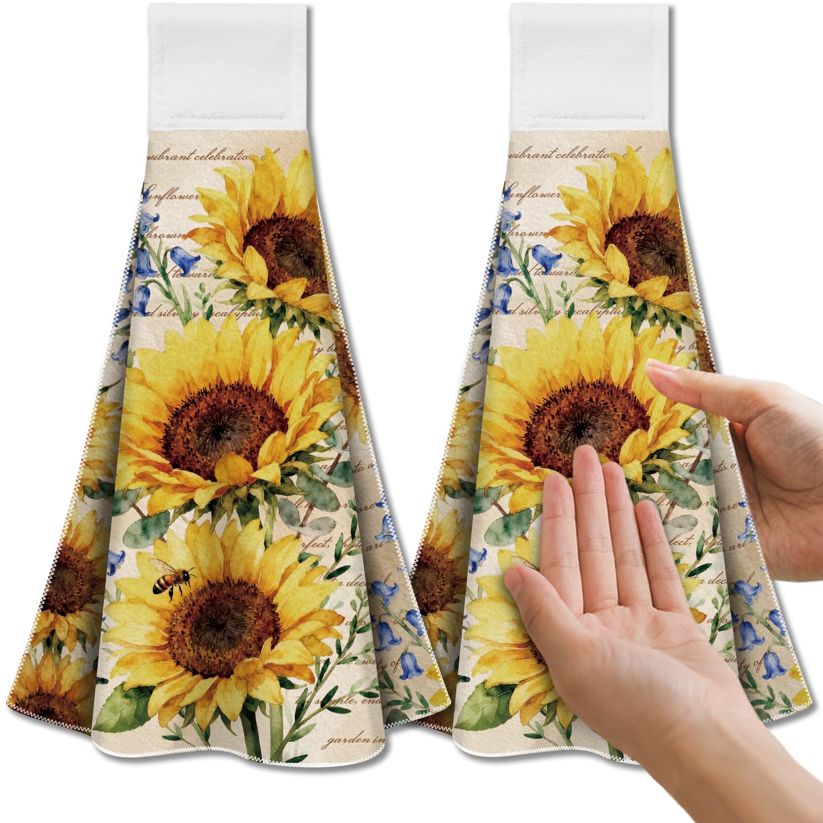 CUTHOLLOW 2 Pcs Countryside Sunflowers Hanging Kitchen Towels with Loop