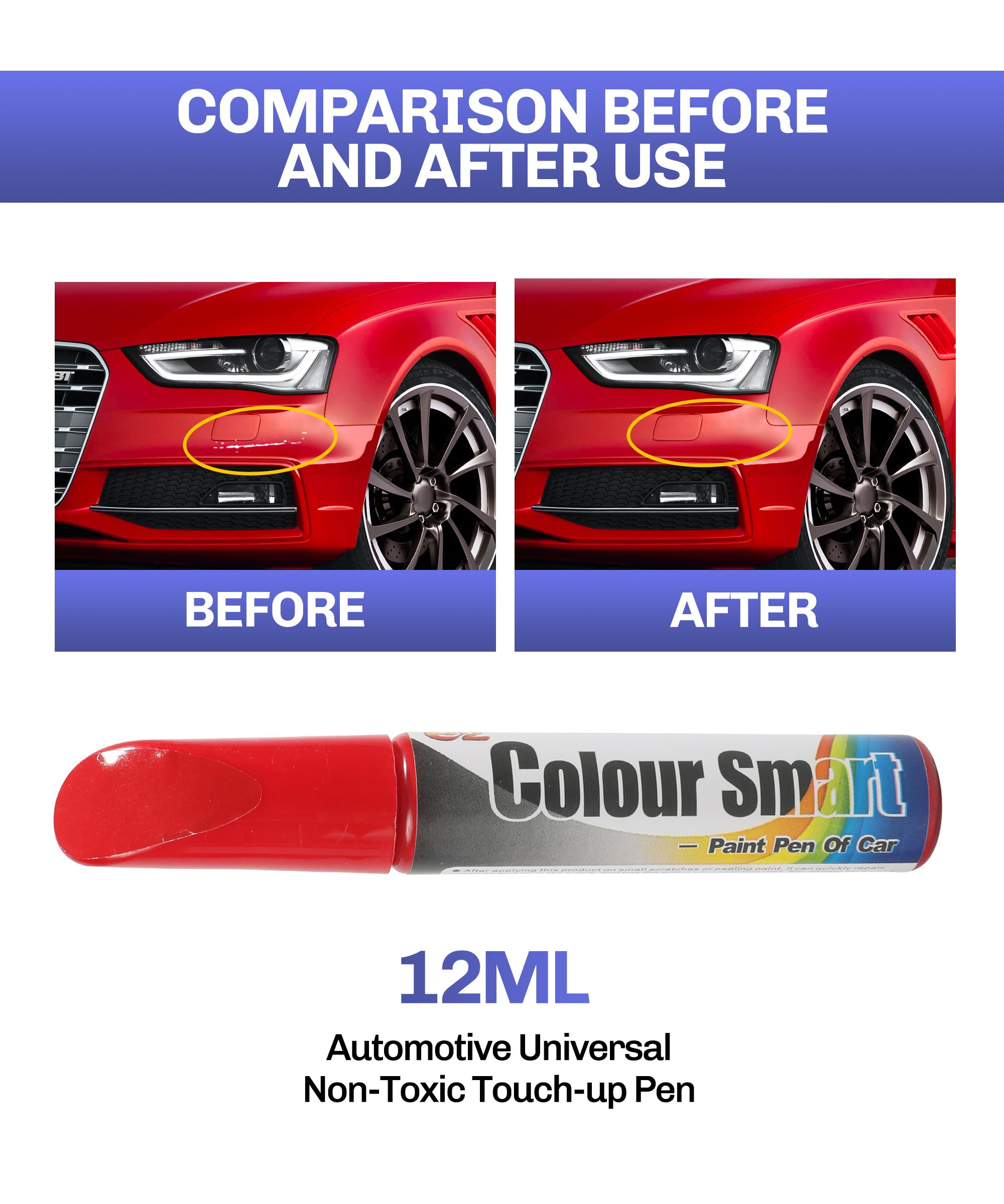 Penna Ritocco Vernice Auto per Rimuovi Graffi e Riparazione Scheggiature Rosso