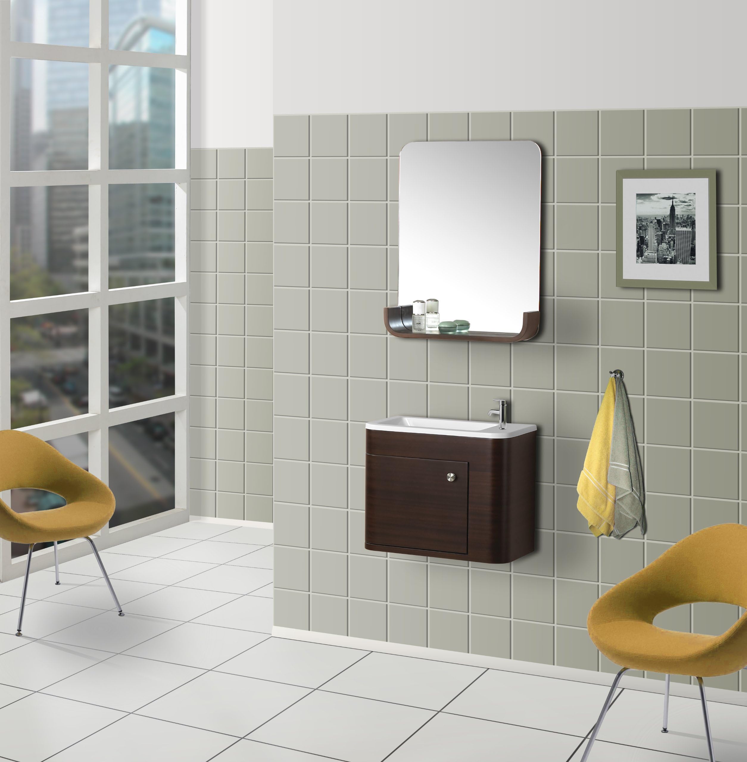 DreamLine DLVRB-318-WN Wall-Mounted Modern Bathroom Vanity with Sink and Mirror, Complete Bath Vanity Set