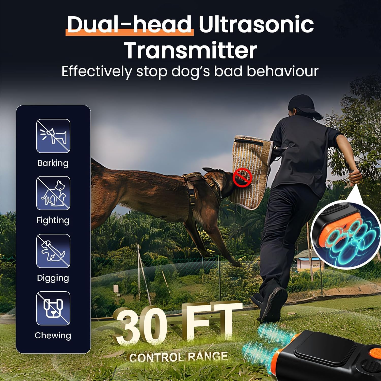 Antibell Ultraschall Gerät, 2 Modi Anti Bell Gerät Hunde mit Stroboskop Taschenlampe, 30 Fuß Tragbares Antibell für Hunde mit Display für die Meisten Hunde im Innen- und Außenbereich