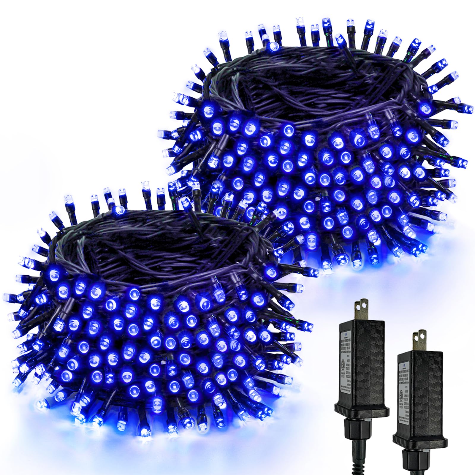 2-Pack 200 LED Extendable Christmas Lights, 66FT Blue Christmas Decorations String Lights Outdoor Indoor Tree Lights, 13 Modes Plug in Mini Fairy Lights Waterproof with Timer and Memory Function