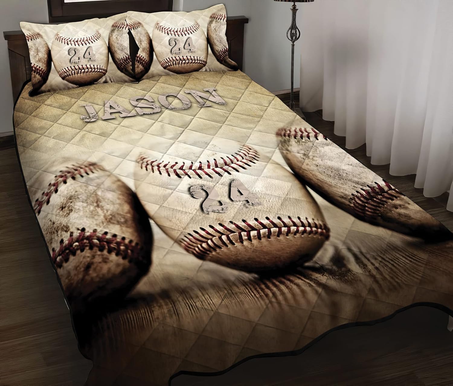 Custom Old Vintage Baseball Ball Quilt Set, Baseball