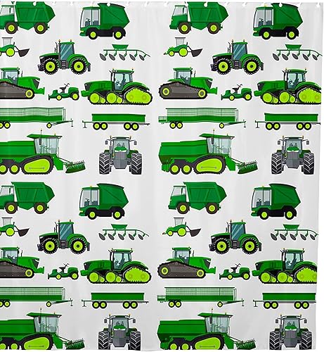 Vista 40 de Cortina de ducha con excavadora para niños, cortina de ducha para camiones de maquinaria de tractor, cortinas de baño de vehículos de construcción