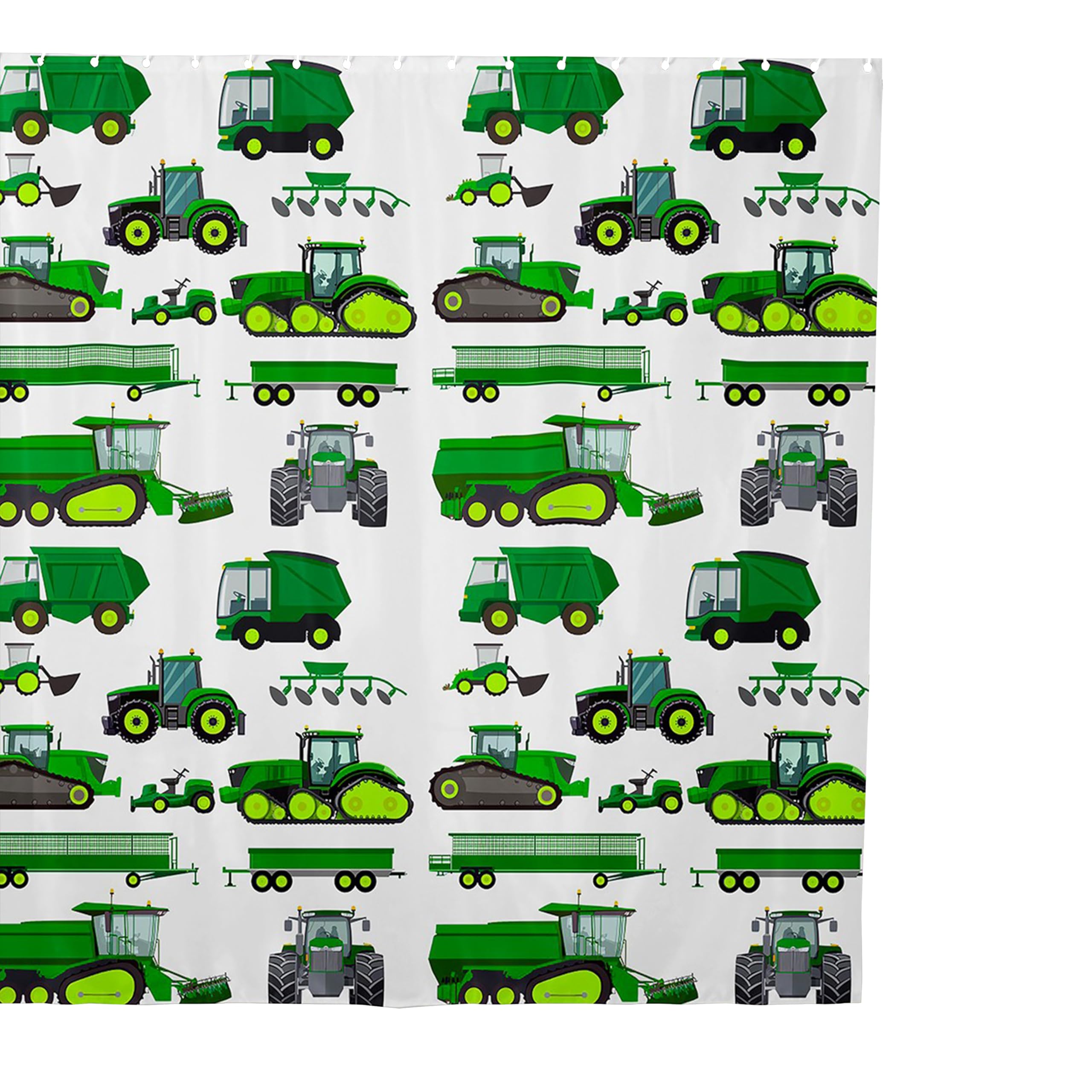 Excavator Car Shower Curtain Cartoon Construction Truck Vehicle Bath Curtain Kids Boys Green Yellow Equipment Trucks Bathroom Sets Accessories Tractor Heavy Machinery Children Kid 72" W x 72" L