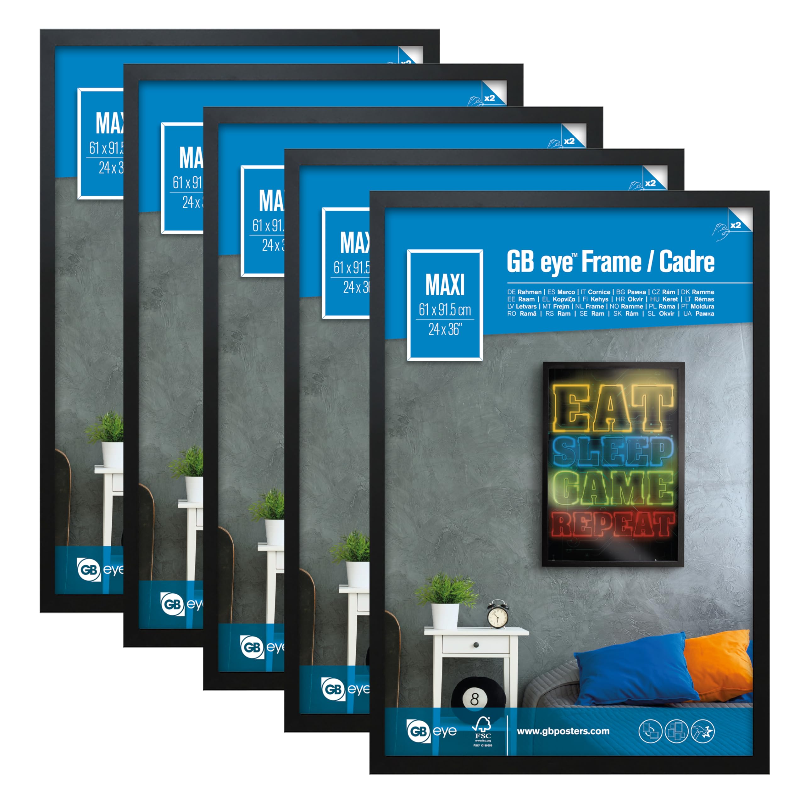 24x36 Frame, FSC Black Wood Poster Frame, Scratch Proof Glazing, Vertical and Horizontal Wall Mounting, Set of 5 for Photo Gallery, Home, Room, Office Decor 5pcs