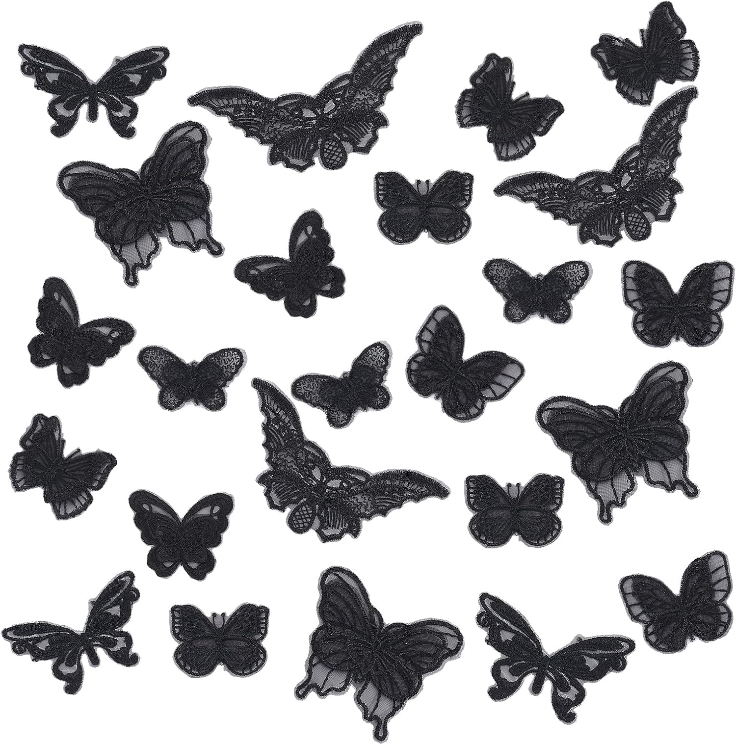 24 Pcs Double Layers Lace Butterfly Applique, Embroidery Butterfly Organza Patches Appliques, Black Patch for Wedding Bridal Dress Sewing Craft DIY Clothes Hair Ornaments