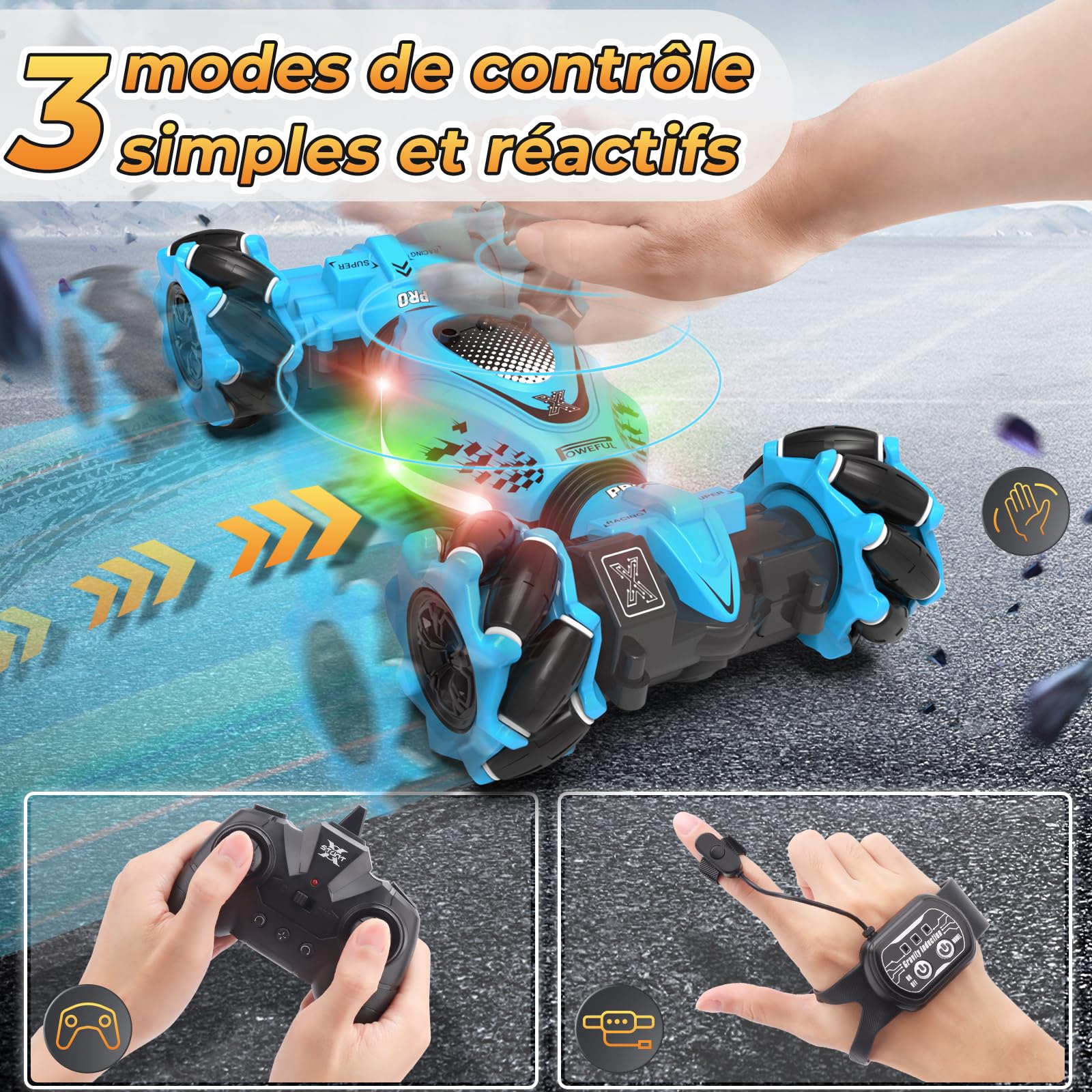Pristar Voiture telecommandé avec la Main Voiture Telecommandé Tout Terrain, 4x4 Voiture Télécommandée Enfant, 2.4Ghz RC Drift Auto Voiture Radiocommandée, Cadeaux pour la journée des Enfants