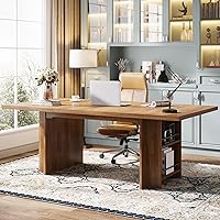 Tribesigns 63 Inch Computer Desk with Storage Shelves, Modern Home Office Writing Desk, Large Executive Table, Light Brown