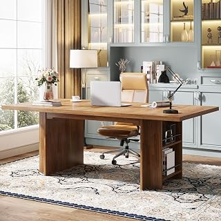 Tribesigns 63 Inch Computer Desk with Storage Shelves, Modern Home Office Writing Desk, Large Executive Table, Light Brown