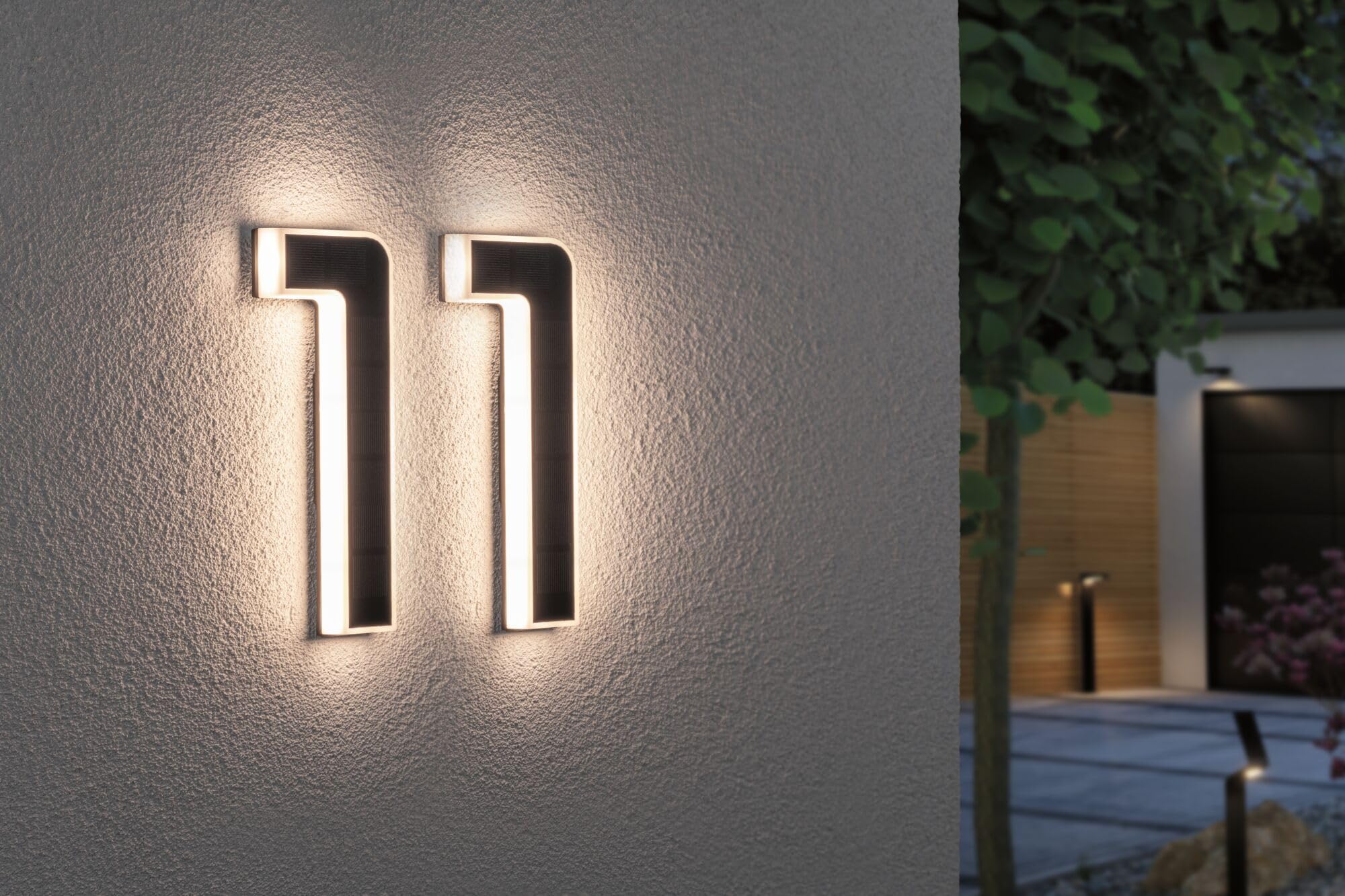 Paulmann 5291 Set Solar LED Hausnummernleuchte inkl. wechselbarer Akku Nummer 11 3000K 2x6lm 2x0,2W Schwarz