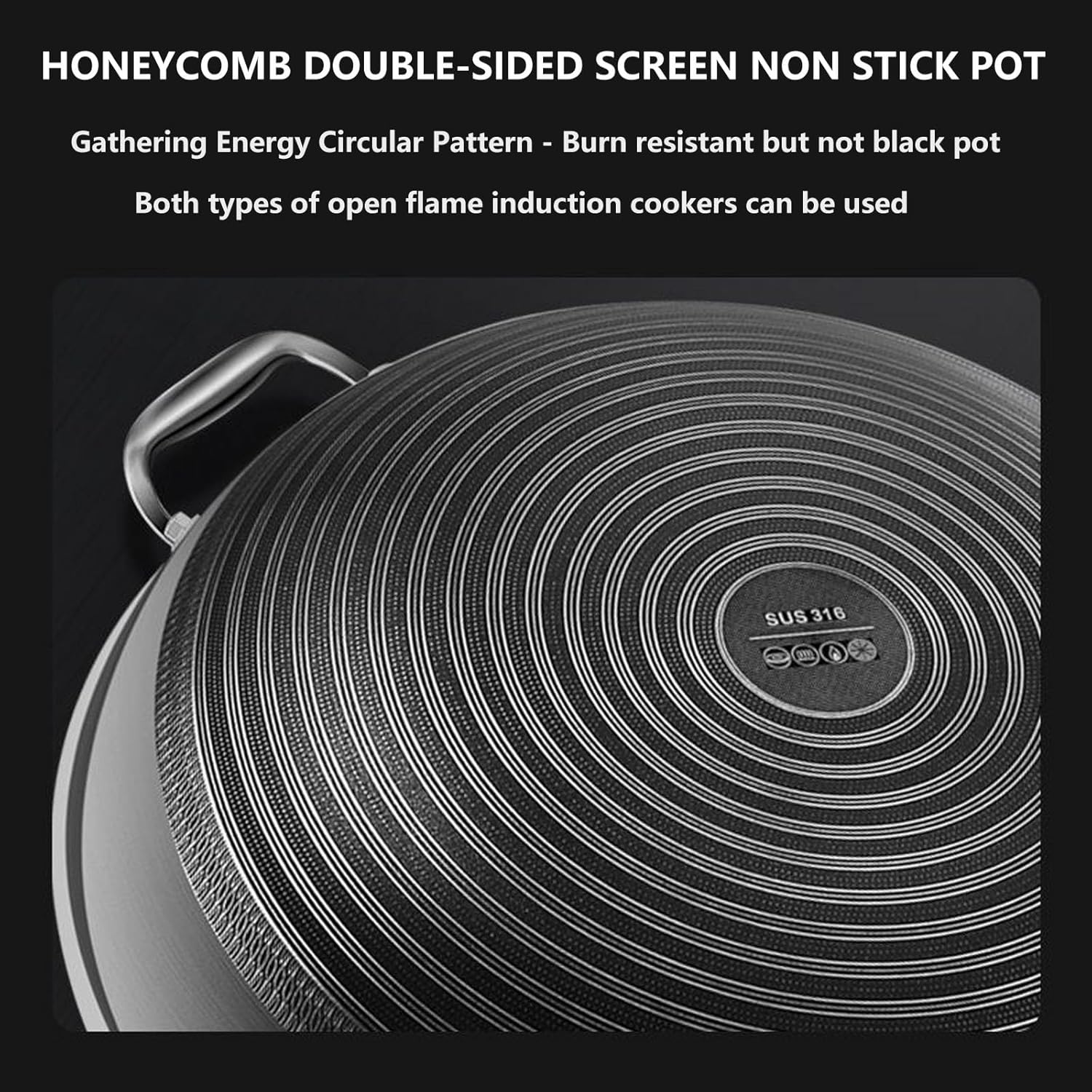 Wok Pans with Lid, Stainless Steel Nonstick Wok Pan,Large Stainless Steel Honeycomb Skillet with Handle - PFAS & PFOA Free, Induction Cooking Fry Woks