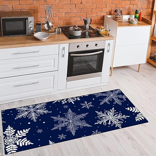 Miniatura 4 de Winetr - Alfombra de baño con copos de nieve de Navidad, color azul, antideslizante, lavable, para baño, hogar, oficina, granja, pasillo, fregadero,