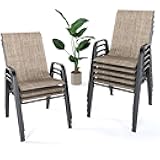 CHINNLUU Outdoor Patio Chairs Set Stackable Dining Chairs All-Weather Textilene Furniture Set for Pool Deck, Backyard, Garden (Brown, Set of 8)