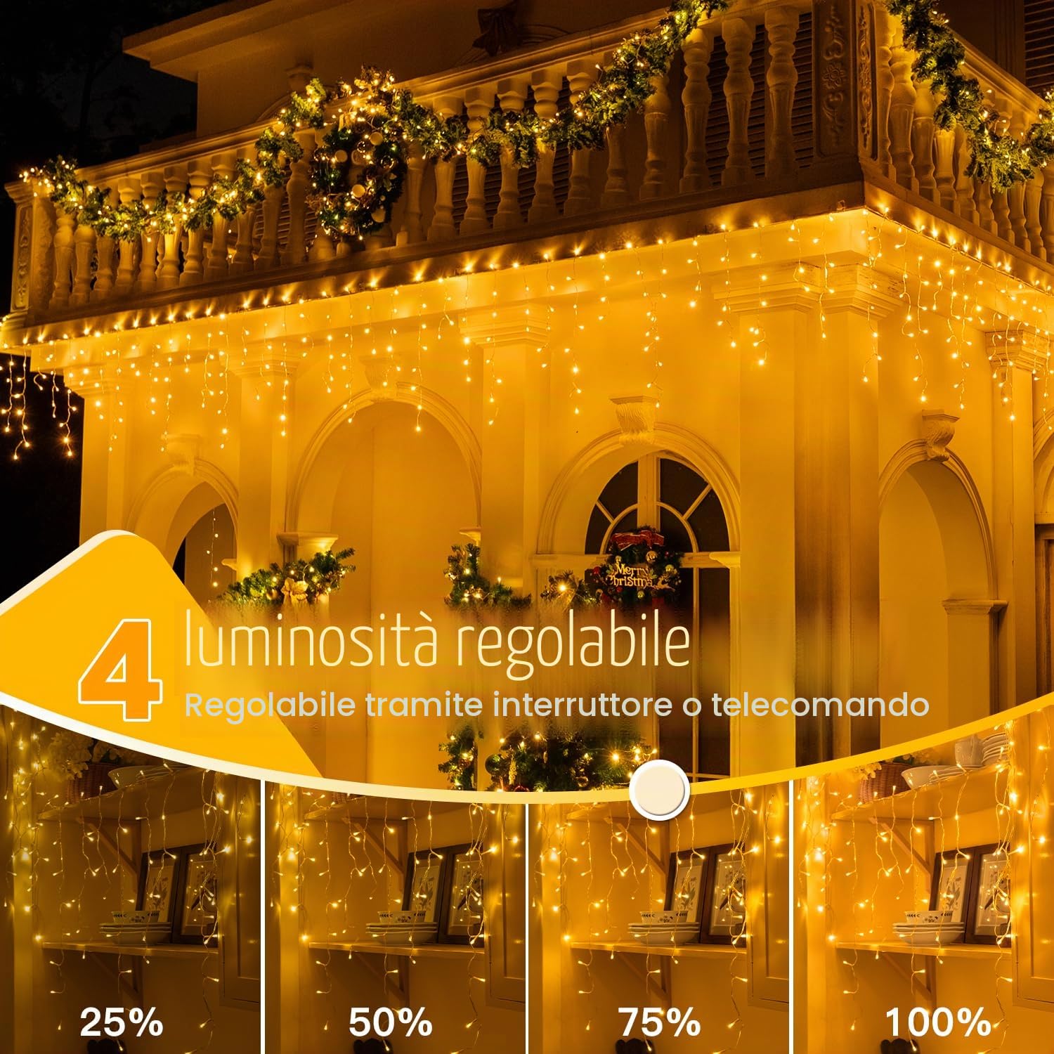 Ollny Ghiaccio Pioggia Ghiacciata Luci da Esterno 15M Luci da Esterno con Telecomando Luci di Natale Impermeabili da Esterno per Balcone Finestra Ringhiera della Casa Bianco caldo