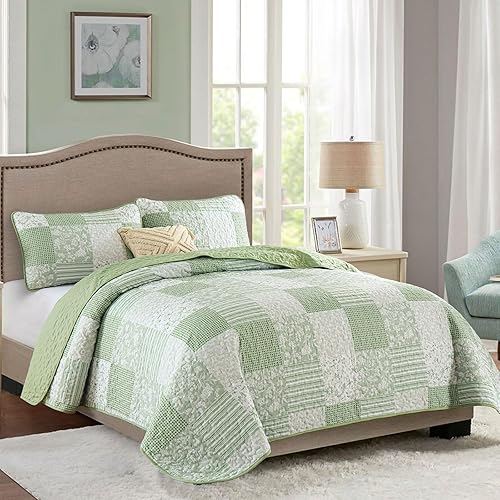 Vista 82 de Mybedsoul - Juego de edredón floral a cuadros color azul aguamarina de 3 piezas tamaño King, bohemio, de microfibra ligera, para todas