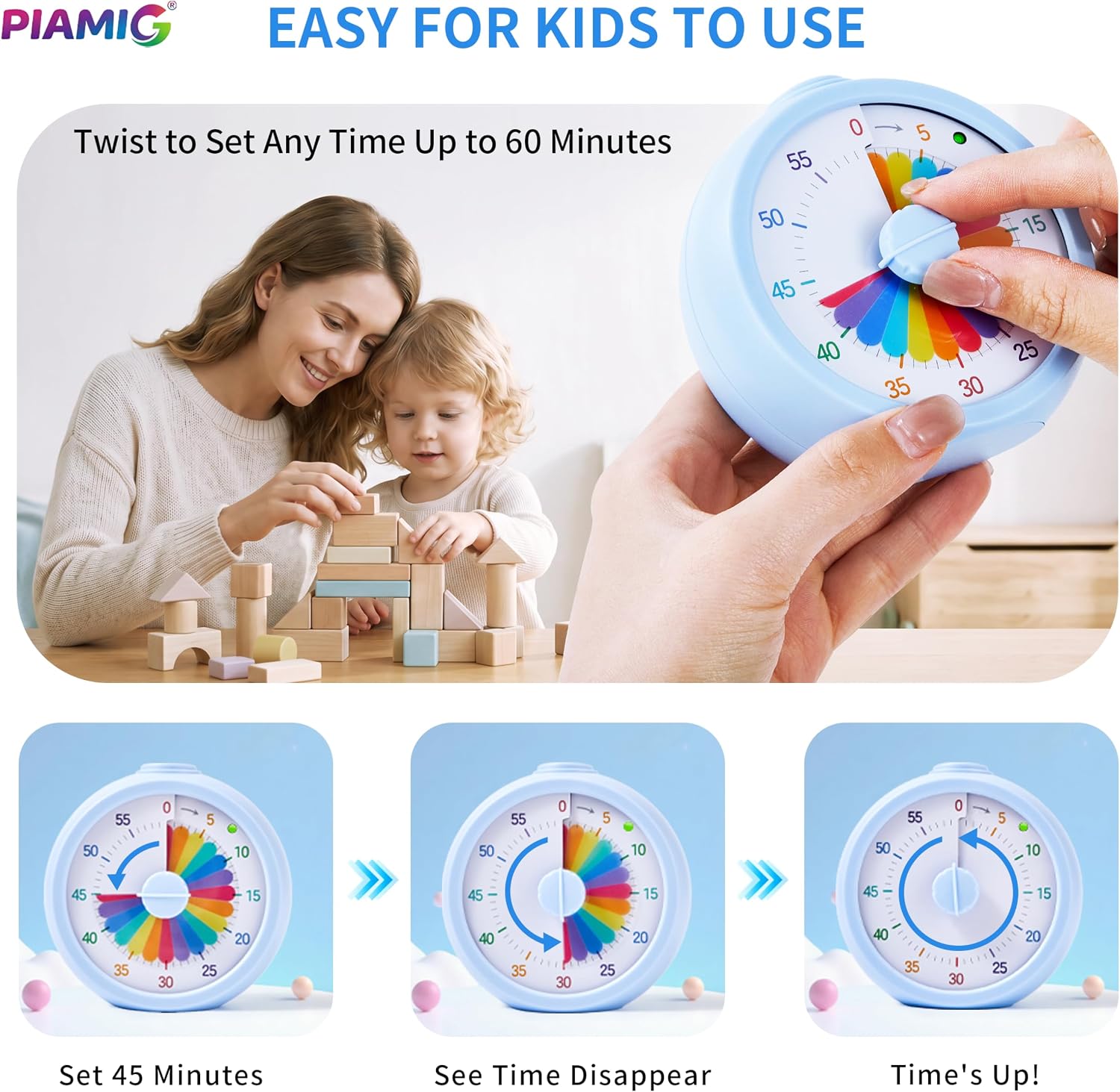 Visual Timer, 60-Minute Countdown Timer for Kids, Adults, Classroom & Home