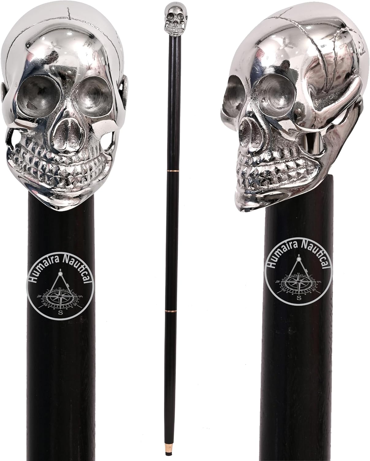 Humaira Nautical Solid Brass Silver Skull Head Walking Cane