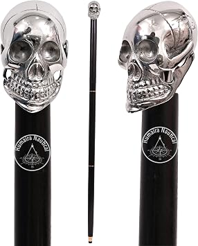 Humaira Nautical Solid Brass Silver Skull Head Walking Cane Wooden Black Walking Stick Designer Fashion Cane for Men